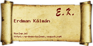 Erdman Kálmán névjegykártya